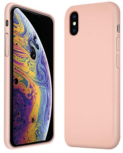 CoolGadget Silikon Hülle für iPhone X/XS Weich mit Mikrofaser Rosa | Qi fähig induktives Laden, farbige TPU Schutzhülle, erhöhter Kamera und Display Rahmen, matt und griffig