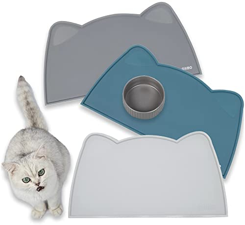 OHMO Napfunterlage für Kleine Hunde und Katze, 46x25cm, Unterlage für Katzennapf, rutschfeste Futterunterlage aus Silikon, Wasserdicht, Asche