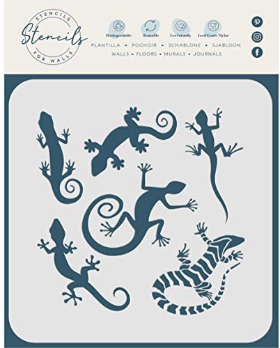 Geckos Schablone, 21,5 x 21,5 cm (L) – Mixed Media Lizard Reptile Schablonen für Malerei Schablone