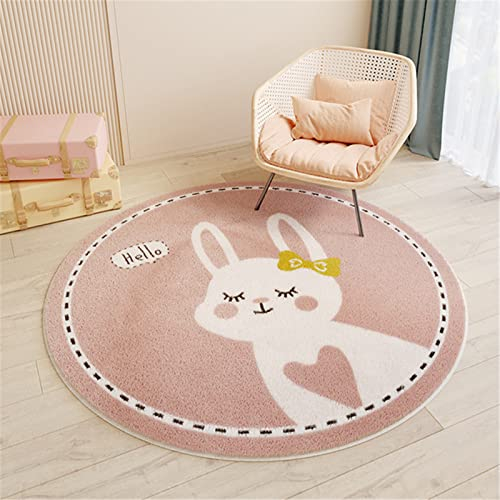 SWECOMZE Kinderzimmer Babymatte Weich Teppich Rund Babyzimmer Krabbeldecke rutschfest Spielmatte Baby Krabbelmatte Groß Kinderteppich Mädchen Jungen (Rosa Hase,120 * 120cm)