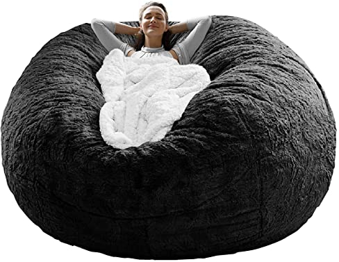 Cookit Sitzsack-Stuhlbezug (es war nur EIN Bezug, kein voller Sitzsack) Stuhlkissen groß rund weich flauschig aus PV-Samt waschbar faul Sofabettbezug Wohnzimmermöbel,6ft/180cm Schwarz