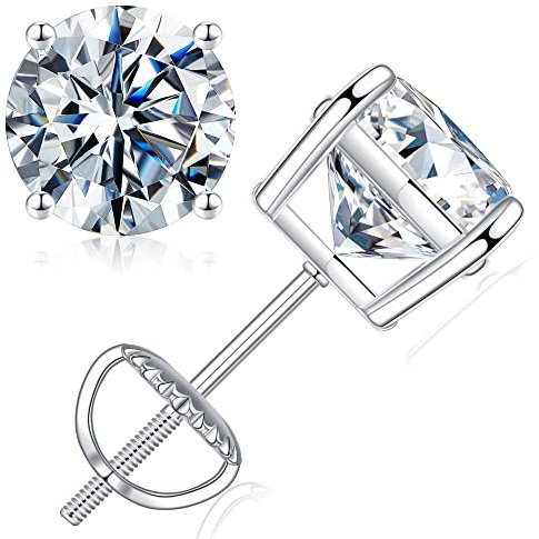 SMILEST Orecchini a vite da donna in moissanite da 0,2 a 4 carati, colore D VVS1, diamante creato in laboratorio, oro bianco giallo rosa 18 carati, vermeil di rutenio, argento sterling S925,
