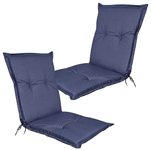 DILUMA Niedriglehner Auflage Naxos für Gartenstühle 98x49 cm 2er Set Uni Blau - 6 cm Starke Stuhlauflage mit Komfortschaumkern und Bezug aus Baumwoll-Mischgewebe - Made in EU mit ÖkoTex100