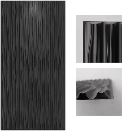 Art3d Black Large PVC 3D Wall Panels for Interior Wall Décor, Drop Ceiling Tile 2x4, 3D Textured Wavy Wall Panels Decorative, Pack of 6 Tiles(47.2×23.6)