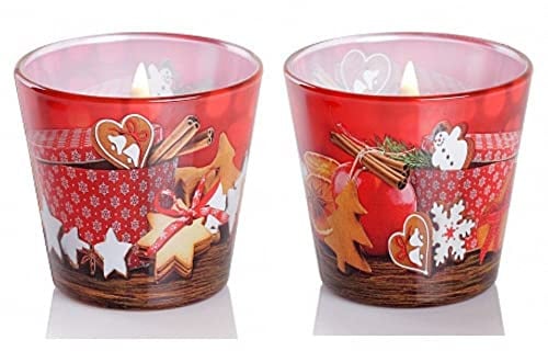 Dekohelden24 Duftkerze/Windlicht/Kerze im Glas - 2 Fach Sortiert/Duftrichtung Cinnamon and Apple und Orange and Anis Note, L/B/H 8 x 8 x 8 cm, je Kerze 115g