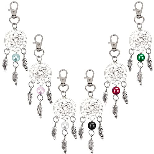 nbeads 12 Stück 6 Farben Traumfänger Charms, Legierung Schlüsselanhänger Anhänger Dreamcatcher Anhänger Mit Kunststoffperlen Karabinerverschluss Clip Für Schlüsselring Halsketten Schmuckherstellungs