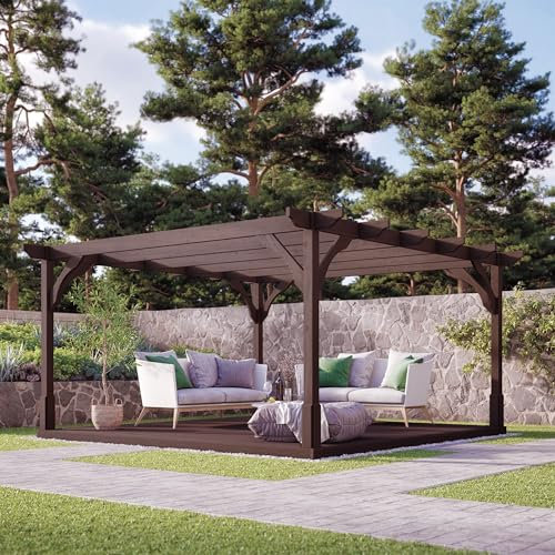 Rutland County Garden Furniture Premium Pergola And Decking Kit - Pergola With Decking - Wooden Gazebo Canopy Pergola Kit - Garden Arch Garden Room (3m x 3m, Rustic Brown)