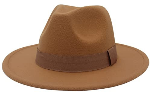 Faringoto Kaschmir-Filz-Hüte für Damen und Herren, breite Krempe, modisch, quadratisch, mit großer Krempe, camel, M