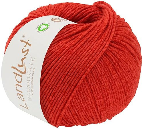 LANA GROSSA Landlust Baumwolle | Klassisches Bio-Baumwollgarn, Gots zertifiziert | Handstrickgarn aus 100% Baumwolle (Bio) | 50g Wolle zum Stricken & Häkeln | 115m Garn FB 19 Rot