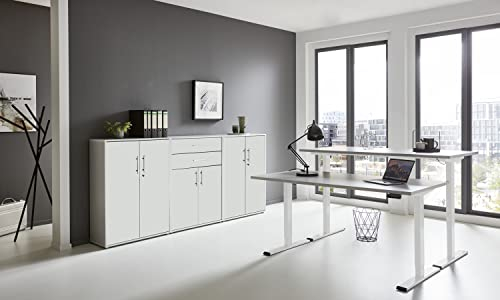 e-Office Edition Set 15 Büromöbel-Set (Gestell: Weiß, Korpus-Front: Lichtgrau/Weiß Matt, Tischplatte: Lichtgrau, Abmessung Tischplatte: 138 x 67 cm)