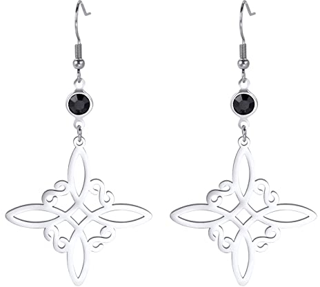 Hexenknoten-Ohrringe für Frauen und Mädchen, keltischer Hexenknoten-Ohrringe, Wicca-Symbol, Hexerei, baumelnde Tropfen-Ohrringe, Schutz, Talisman, heidnischer geometrischer Schmuck, Edelstahl, kein