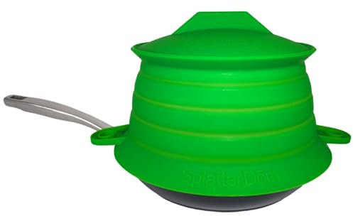 L.I.Q Silicone Splatter Guard – Fits 10 and 12 Inch Pots (25 and 30 Centimeters) – Microwave Safe and Durable SplatterDom - Includes 10” Lid - Food and Oil Splash Guard (Lime Green, Large)