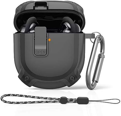 MOWYEOK Sicherheitsschloss Hülle kompatibel mit Bose QuietComfort Earbuds II 2022,Ganzer Körper Leichte Stoßfeste Hartschalenkoffer mit Karabiner & Anti-Verlust Kordel - Schwarz