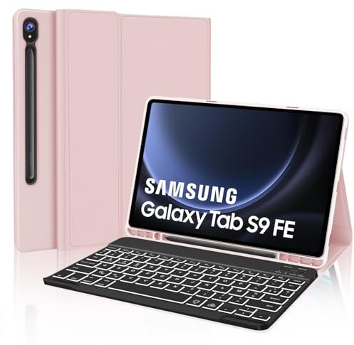 JADEMALL Clavier pour Samsung Galaxy Tab S9 FE 10.9/ S10 FE 10.9 2025, AZERTY Français Clavier Rétroéclairé Magnétique Détachable Bluetooth pour Samsung Tab S9 FE/S10 FE 10.9/S9 11, Rose