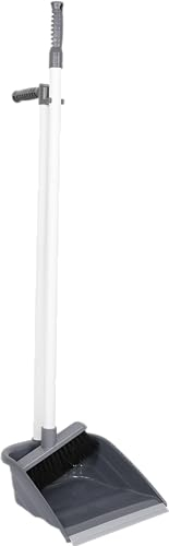 Sterling Ventures Dustpan and Brush Set Long Handled Broom Dustpan Standing Dust Pan for Home Lobby Office Kitchen Sweeping Cleaning (ST007-GREY)