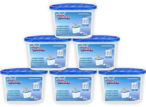 MantraRaj 500ml Interior Dehumidifier Disposable Pack Of 6 Stop Damp Mould Mildew Condensation Trap Moisture Absorber Damp Smell Remover In Wardrobe, Home, Kitchen, Garage, Bedroom, Caravan, Office
