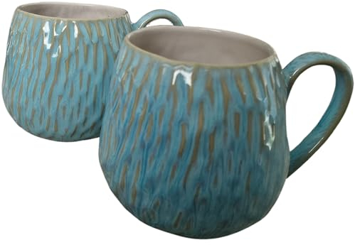 PintoCer - 2 x Tazas con asa, Cerámica de Gres, Ideal para Café, Leche, Té y Chocolate, Apto para Lavavajillas y Microondas