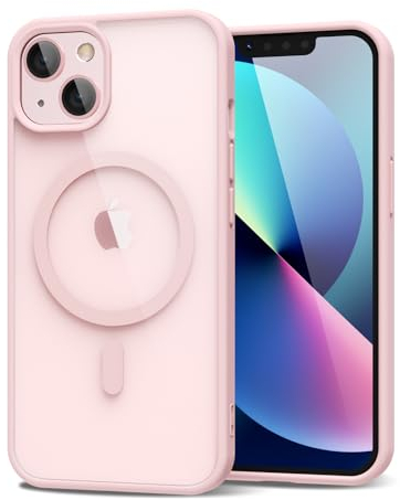 oakxco for iPhone 13 Case Clear Magnetic Compatible with Magsafe, Thin Slim Transparent Non Yellowing, Hybrid Soft Silicone Bumper & Hard Plastic Protective Cover for Women, Light Pink