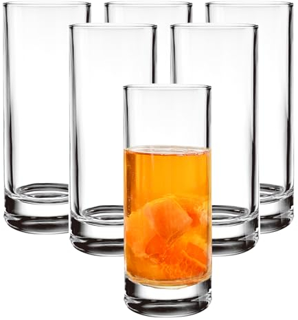binsakao Highball Glasses with Heavy Base, Clear Drinking Glasses Set for Water, Juice, Cocktails, Wine, Beer, and Whiskey, 270 ml Set of 6