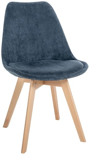 CLP Esszimmerstuhl Linares Kunststoff I Stoff I Samt I Cord I Lederoptik I Lehnstuhl Mit Holzgestell, Farbe:dunkelblau, Material:Cord