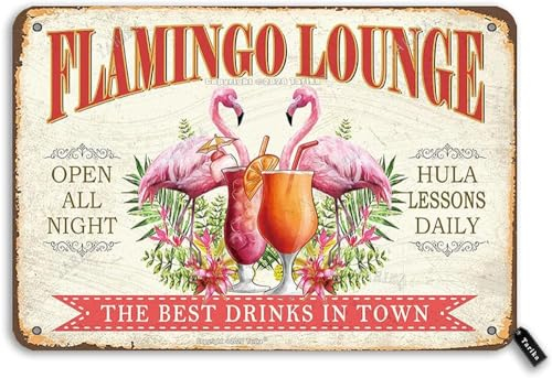 BNVXR Vintage-Blechschild Flamingo-Lounge, 20 x 30 cm, Vintage-Look, Eisen-Dekoration, Kunstschild für Zuhause, Zimmer, Strand, Bar, Männerhöhle, lustige Wanddekoration