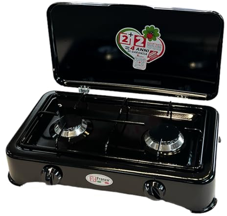 Fornello 2 fuochi a gas Metano smaltato nero per uso esterno Made in Italy - 5326/N/GP/MT