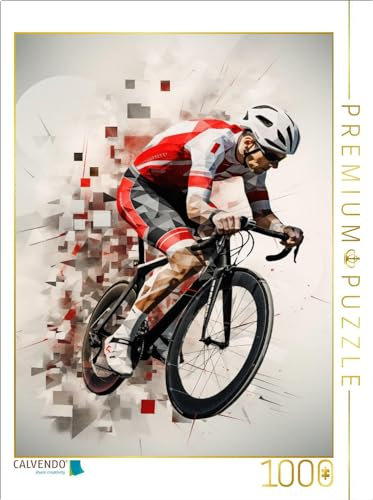 CALVENDO Puzzle Rote Leidenschaft: Abstrakte Rennradenergie in Schwarz | 1000 Teile Lege-Größe 48 x 64 cm Foto-Puzzle für glückliche Stunden