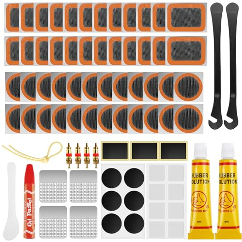Bohoray 105pcs Bike Puncture Repair Kit, Self-Adhesive Bike Puncture Repair Patches Bike Tyre Repair Kit, Metal Crowbar File, Bike Tyre Repair Kits for Mountain/Road Bike or Commuter Bikes