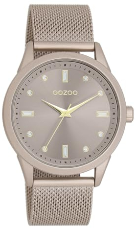Oozoo - Timepieces Damen Uhr in Taupe (alu) | Armbanduhr Damen mit Metal mesh | Moderne Uhr für Frauen | Edle Analog Damenuhr in rund C11358 (40mm Gehäuse)
