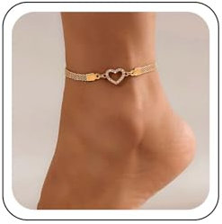 Wendalern Bracelet de cheville en or avec cœur en strass Bracelet de cheville à maillons épais pour les femmes et les filles