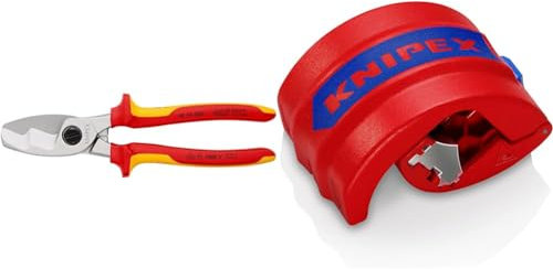 Knipex Kabelschere mit Doppelschneide verchromt, isoliert mit Mehrkomponenten-Hüllen & BiX® Schneider für Kunststoffrohre und Dichthülsen, 20-50 mm