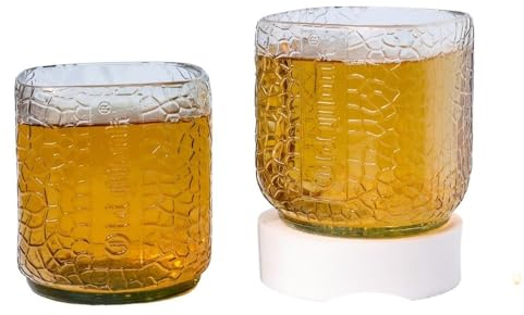GoGiftid Upcycled Glasses 600ml Vintage Whisky Cocktail Glasses Created Using Old Monk Rum Bottle | Handmade Barware for Rum Lovers – Pack of 2
