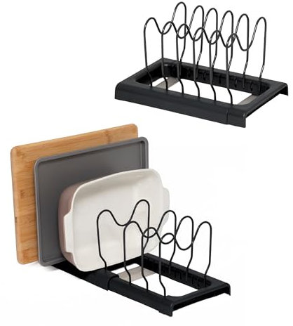 simplywire – Expandable Baking Tray and Chopping Board Rack – Pack of 2 - Pan Lid Storage - Kitchen Cupboard Organiser – Black