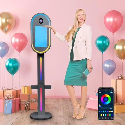 Photomaton Miroir (Appareil Photo IntéGré), éCran Tactile 15,6'' + Mini Pc (I5-8Gb-256Gb), Application/TéLéCommande - Anneau Lumineux Rvb, Machine Photobooth + Flight Case En Location,Black