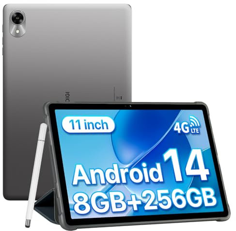 UMIDIGI Tablet Android 14, 11 Pollici 8(4+4) GB RAM+256GB ROM/TF 1TB, 4G Dual SIM, 7200mAh, Octa Core/GPS/13MP/BT5.0/OTG/Face ID, G9 Tab con Penna-Grigio