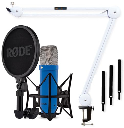 Rode NT1 Signature Cobalt Studio-Mikrofon Kobaltblau mit keepdrum MS138WH Gelenkarm-Stativ Weiss
