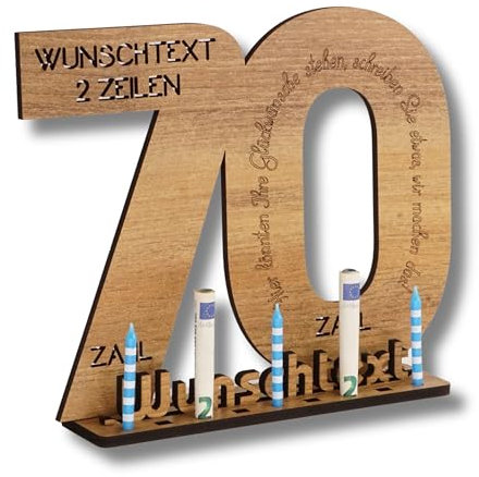 DARO Design - Gästebuch Holz-Schild Geschenk zum 70. Geburtstag Männer Frauen, individualisierbar, mit Wunschtext personalisierbar, Geldgeschenke mit Jahreszahl Deko Hochzeitsgeschenk