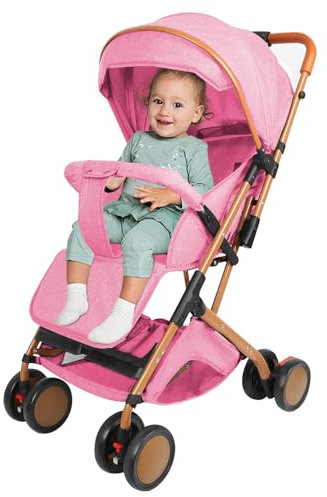 Buggy mit Liegefunktion, Kinderwagen Zusammenklappbar mit Wattepads und Moskitonetzen, Reisebuggy mit Liegefunktion, Kann Sitzen oder Liegen (Rosa)