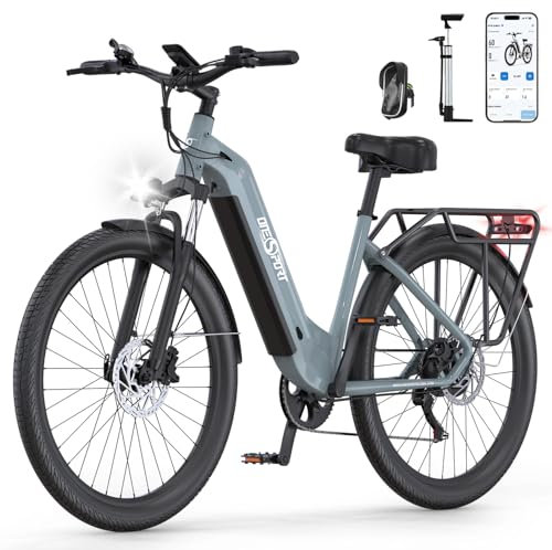 ONESPORT OT05 Electric Bike for Adults 27.5 Inches, 250W Removable Battery 36V 18.2Ah Bicycle for Men and Women, City E-Bike with 3 Levels of Pedal Assist & 40Nm Torque Sensor (Blue-grey)
