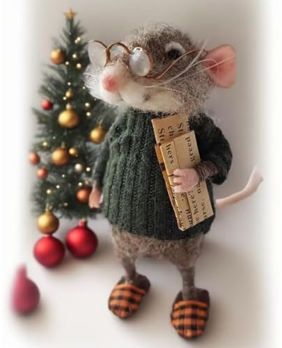 Weihnachten Nadel Filzmaus, Weihnachten Wollfilz Maus Ornament, Halloween Weihnachten Dekor, Filzmäuse Figur, Nadelfilz Weihnachtsmaus Puppe Dekorationen (Student)