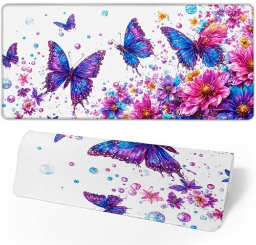 Tapis de Souris Gamer XXL 1500x800x3mm,Grand Tapis de Souris Violet sous Main Bureau,Tapis Souris Papillon Tapis de Souris Gaming,Mouse Pad Imperméable et Antidérapant,Accessoire Bureau Gaming JC-200
