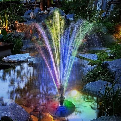 SZMP Springbrunnen für Gartenteiche 2025 NEW für draussen, 6W Bunt LED Licht Teichpumpe 4 DIY Effekte mit 32.8ft Netzkabel, Schwimmender Fontäne Pumpe für Garten,Teich,Fisch-Behälter
