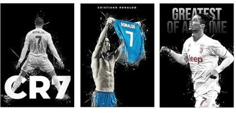 Rcxnm Fußballstar-Wandkunst, 3-teiliges Leinwandposter, Sportmotiv-Wanddekoration, 40 x 30 cm