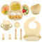 Vajilla Infantil de Silicona, Antideslizante, Juego de Vajilla Infantil con Ventosa,Tazas de Silicona, Cucharas, Tenedores, Tirantes para Bebés, Vasos de Agua Potable (sin BPA)