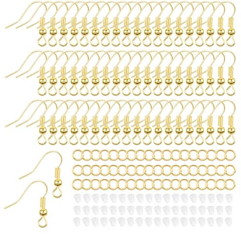 300 Stück DIY Ohrhänger Schmuckherstellun, Ohrring Haken, Vielseitige Ohrringhaken, Ohrringe Selber Machen Set, mit Durchsichtigen Gummi Ohrstopper Und Spule, für DIY Ohrhänger Schmuckherstellung