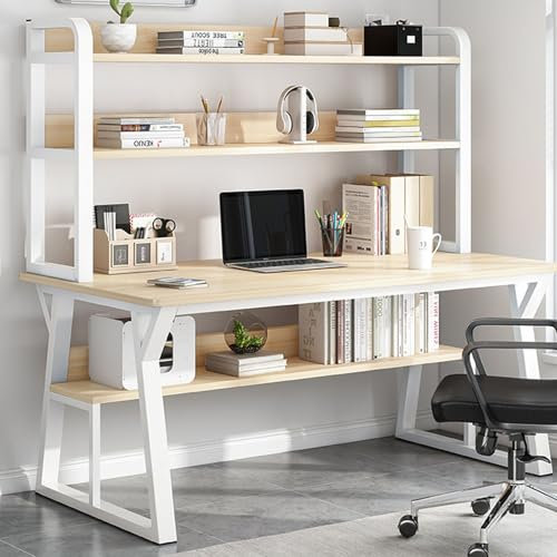 Moderner Computertisch mit Regalen für Heimbüro und Spielzimmer, weißer Ahorn, 100 x 50 cm