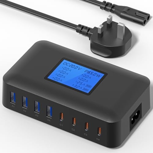 USB C Charger Block, Binamao 200W Charging Station, 8-Port USB Charging Hub, Multi Charger with LCD Screen, 65W PD Fast Charging for MacBook, iPad, iPhone 16/15/14/13 Pro/Max, Samsung S24/S23-black
