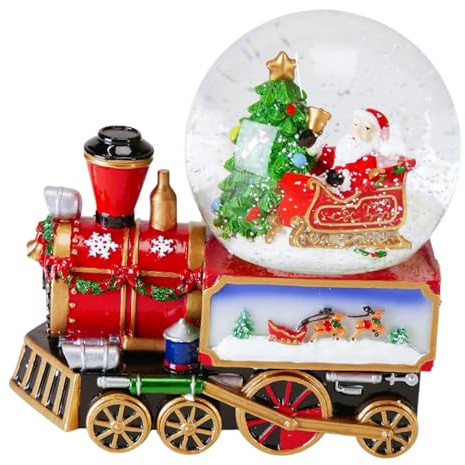 MMM GmbH, Spieluhrenwelt 65059 Spieluhr - Der Zug mit Einer 100 mm großen Kugel spielt eine Weihnachtsmelodie - Schneekugel 100 mm - Weihnachtszug mit Szene & Weihnachtsmelodie