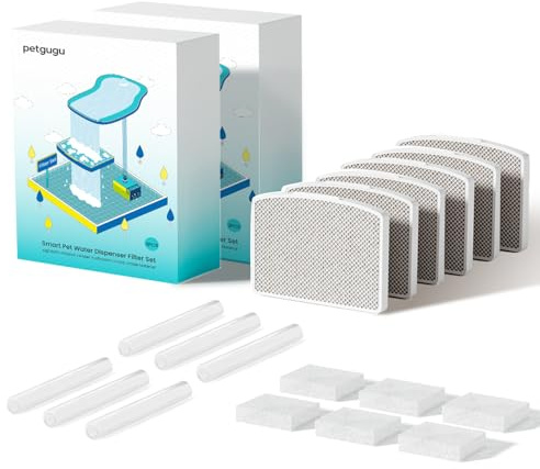 PETGUGU Cat Fountain Replacement 6pcs Filter Pack for PF1/PF1L Pet Fountain Filter, Conduit & Filter Wool