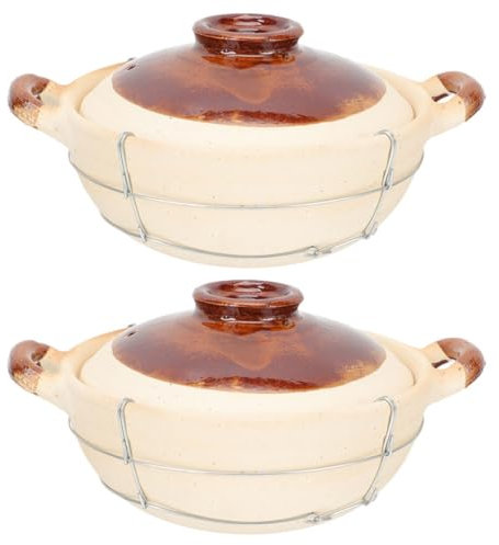 Mipcase 2 Piezas Cacerola Monomando Arcilla Sopa Cazuela Grande De Barro Plato De Cacerola De Cerámica Cacerolas Para Horno Cuencos Aptos Para Horno Moldes Con Tapas Arcilla Beige